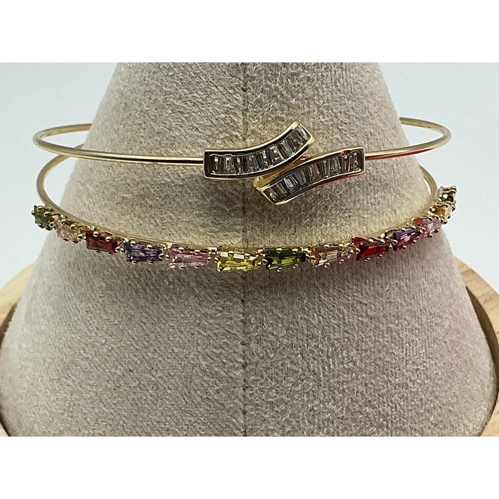 Adina Eden Gold Tone Multicolor Baguette CZ Cuff Bracelet Waterproof NIB